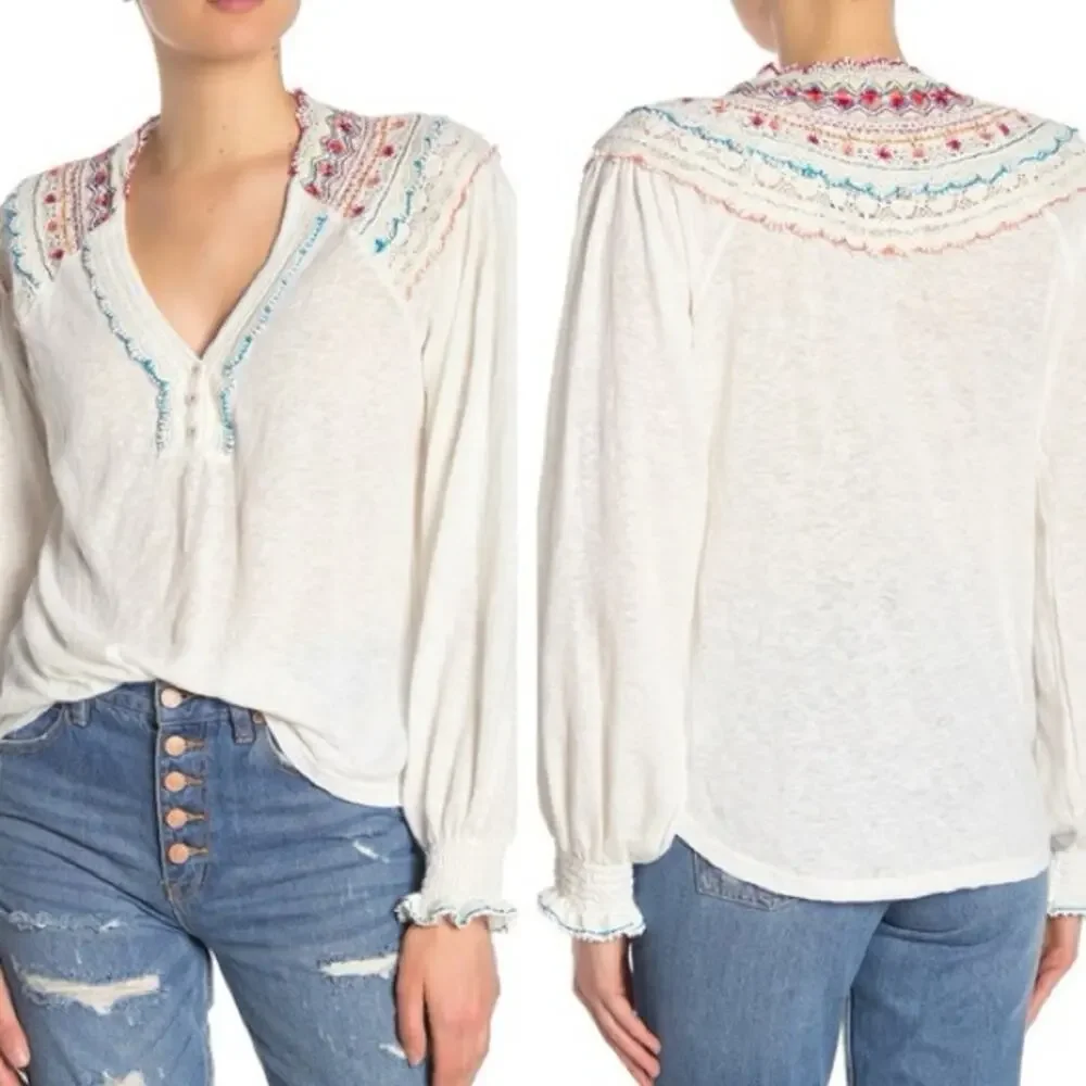 Free People NWOT Siesta Fiesta Crochet Embellished White Top Size Small